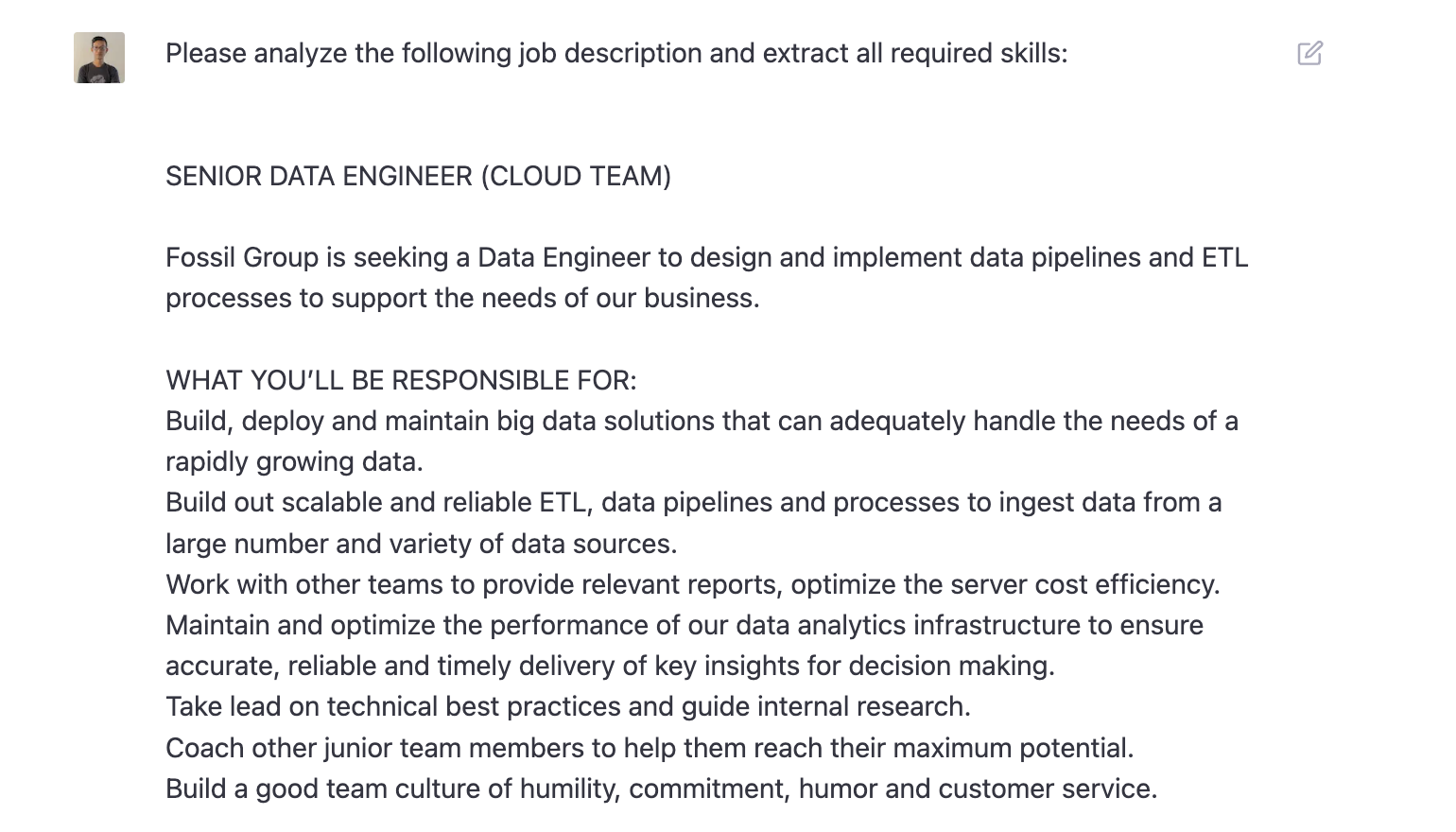 Asking ChatGPT to analyzing a JD